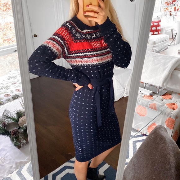 🎄 H&M ‘SANTA BABY’ NAVY MULTI CHRISTMAS KNIT MIDI DRESS! - Picture 3 of 11